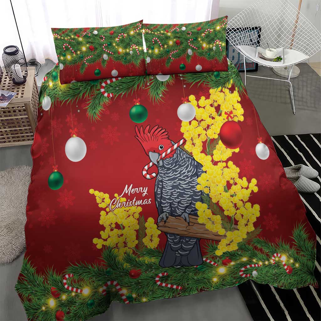 Australia Gang-gang Cockatoo Christmas Bedding Set Callocephalon Fimbriatum Golden Wattle Red - Aussie Hoodie