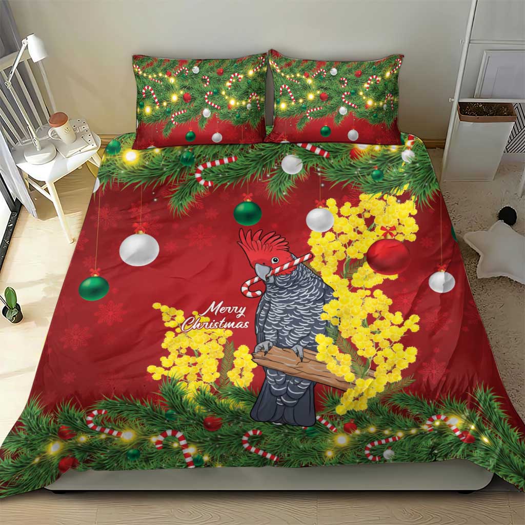 Australia Gang-gang Cockatoo Christmas Bedding Set Callocephalon Fimbriatum Golden Wattle Red - Aussie Hoodie