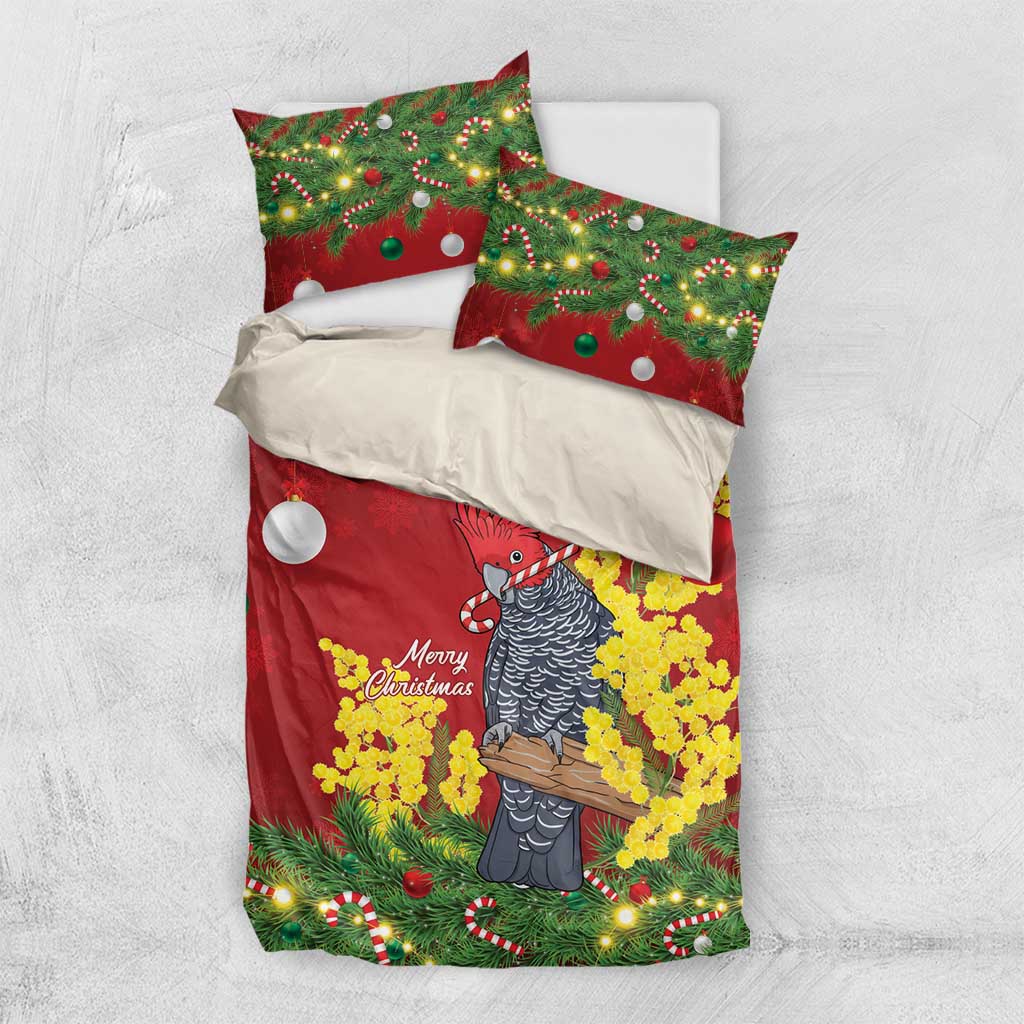 Australia Gang-gang Cockatoo Christmas Bedding Set Callocephalon Fimbriatum Golden Wattle Red - Aussie Hoodie