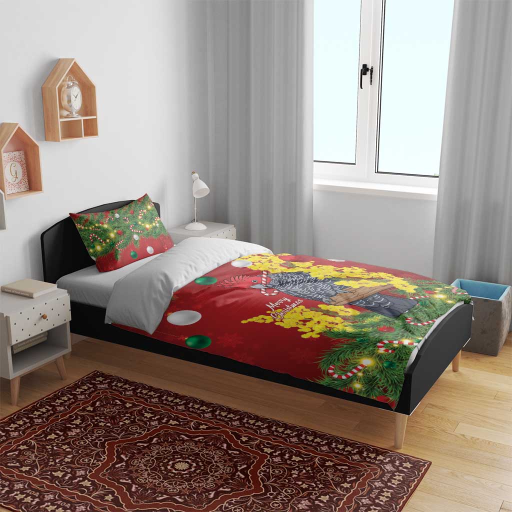 Australia Gang-gang Cockatoo Christmas Bedding Set Callocephalon Fimbriatum Golden Wattle Red - Aussie Hoodie