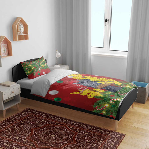 Australia Gang-gang Cockatoo Christmas Bedding Set Callocephalon Fimbriatum Golden Wattle Red - Aussie Hoodie