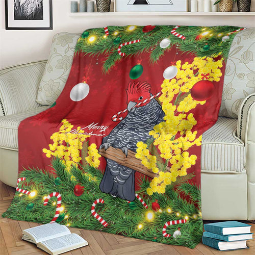 Australia Gang-gang Cockatoo Christmas Blanket Callocephalon Fimbriatum Golden Wattle Red - Aussie Hoodie