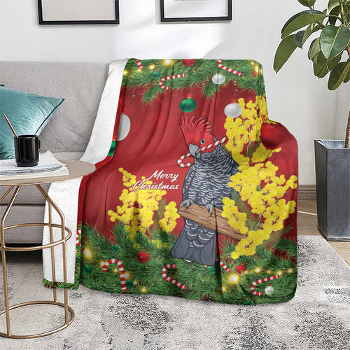 Australia Gang-gang Cockatoo Christmas Blanket Callocephalon Fimbriatum Golden Wattle Red - Aussie Hoodie