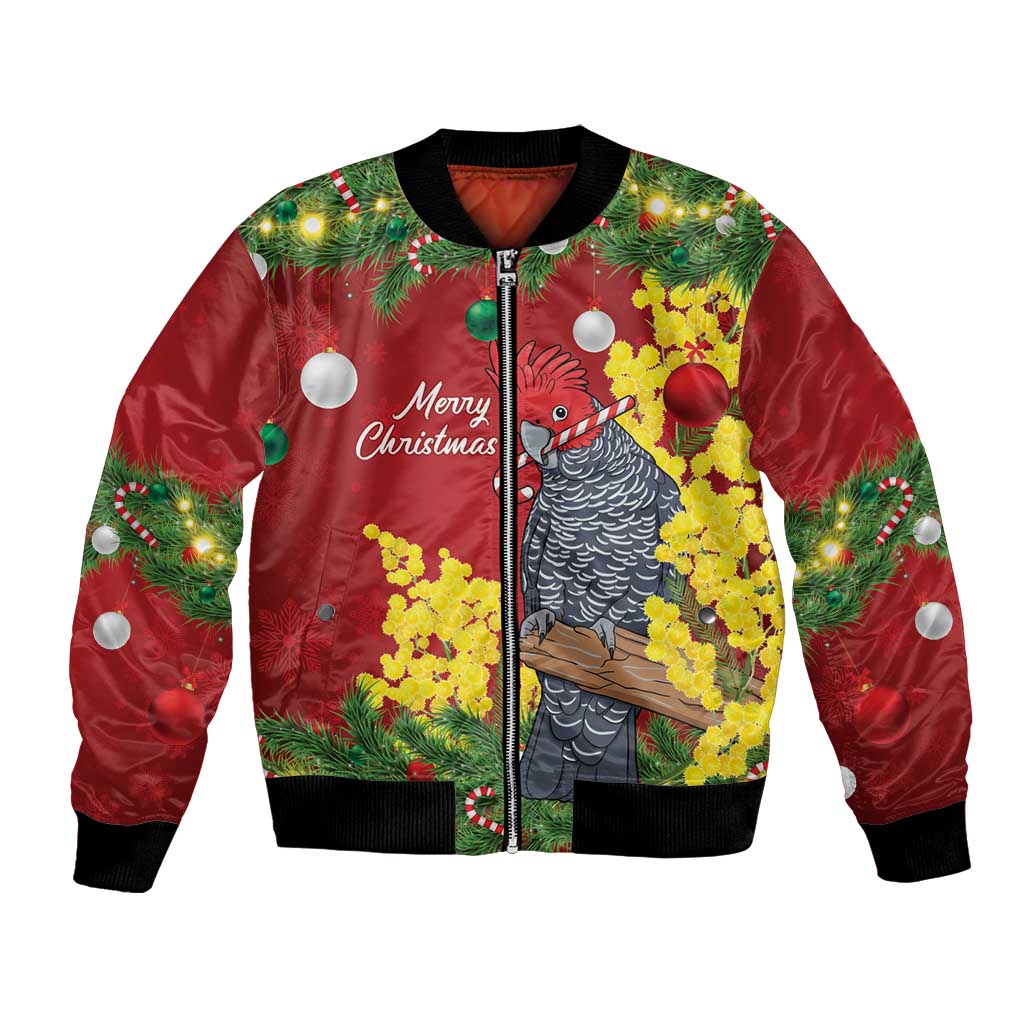 Australia Gang-gang Cockatoo Christmas Bomber Jacket Callocephalon Fimbriatum Golden Wattle Red - Aussie Hoodie