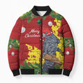 Australia Gang-gang Cockatoo Christmas Bomber Puffer Jacket Callocephalon Fimbriatum Golden Wattle Red - Aussie Hoodie