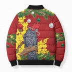 Australia Gang-gang Cockatoo Christmas Bomber Puffer Jacket Callocephalon Fimbriatum Golden Wattle Red - Aussie Hoodie