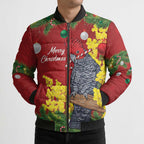 Australia Gang-gang Cockatoo Christmas Bomber Puffer Jacket Callocephalon Fimbriatum Golden Wattle Red - Aussie Hoodie