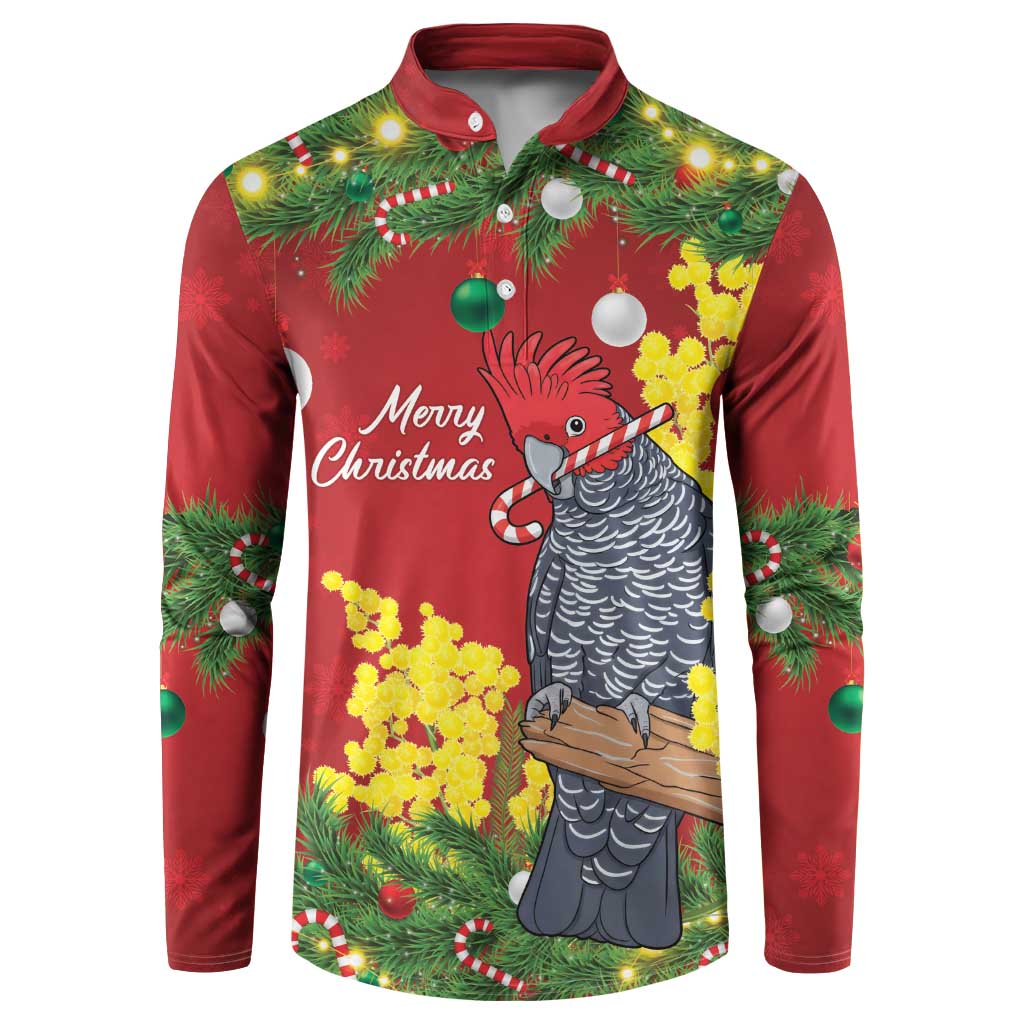 Australia Gang-gang Cockatoo Christmas Button Sweatshirt Callocephalon Fimbriatum Golden Wattle Red - Aussie Hoodie