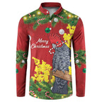 Australia Gang-gang Cockatoo Christmas Button Sweatshirt Callocephalon Fimbriatum Golden Wattle Red - Aussie Hoodie