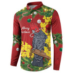 Australia Gang-gang Cockatoo Christmas Button Sweatshirt Callocephalon Fimbriatum Golden Wattle Red - Aussie Hoodie