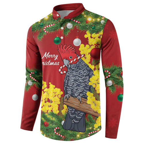 Australia Gang-gang Cockatoo Christmas Button Sweatshirt Callocephalon Fimbriatum Golden Wattle Red - Aussie Hoodie