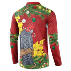 Australia Gang-gang Cockatoo Christmas Button Sweatshirt Callocephalon Fimbriatum Golden Wattle Red - Aussie Hoodie