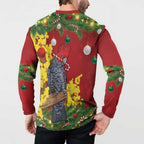 Australia Gang-gang Cockatoo Christmas Button Sweatshirt Callocephalon Fimbriatum Golden Wattle Red - Aussie Hoodie