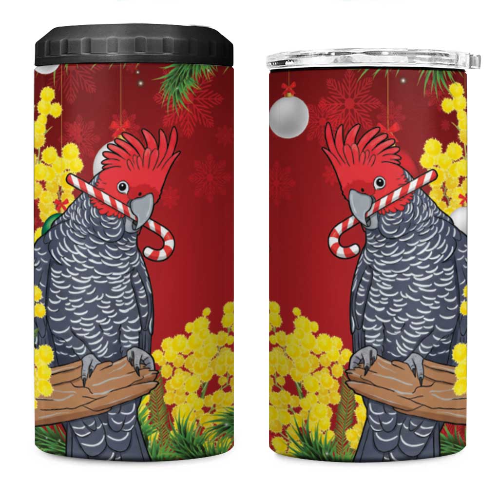 Australia Gang-gang Cockatoo Christmas 4 in 1 Can Cooler Tumbler Callocephalon Fimbriatum Golden Wattle Red - Aussie Hoodie