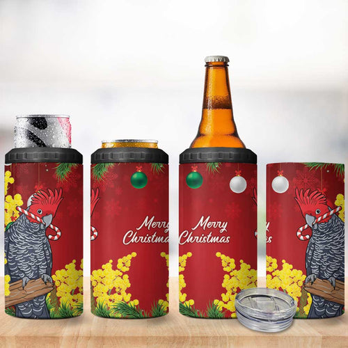 Australia Gang-gang Cockatoo Christmas 4 in 1 Can Cooler Tumbler Callocephalon Fimbriatum Golden Wattle Red - Aussie Hoodie
