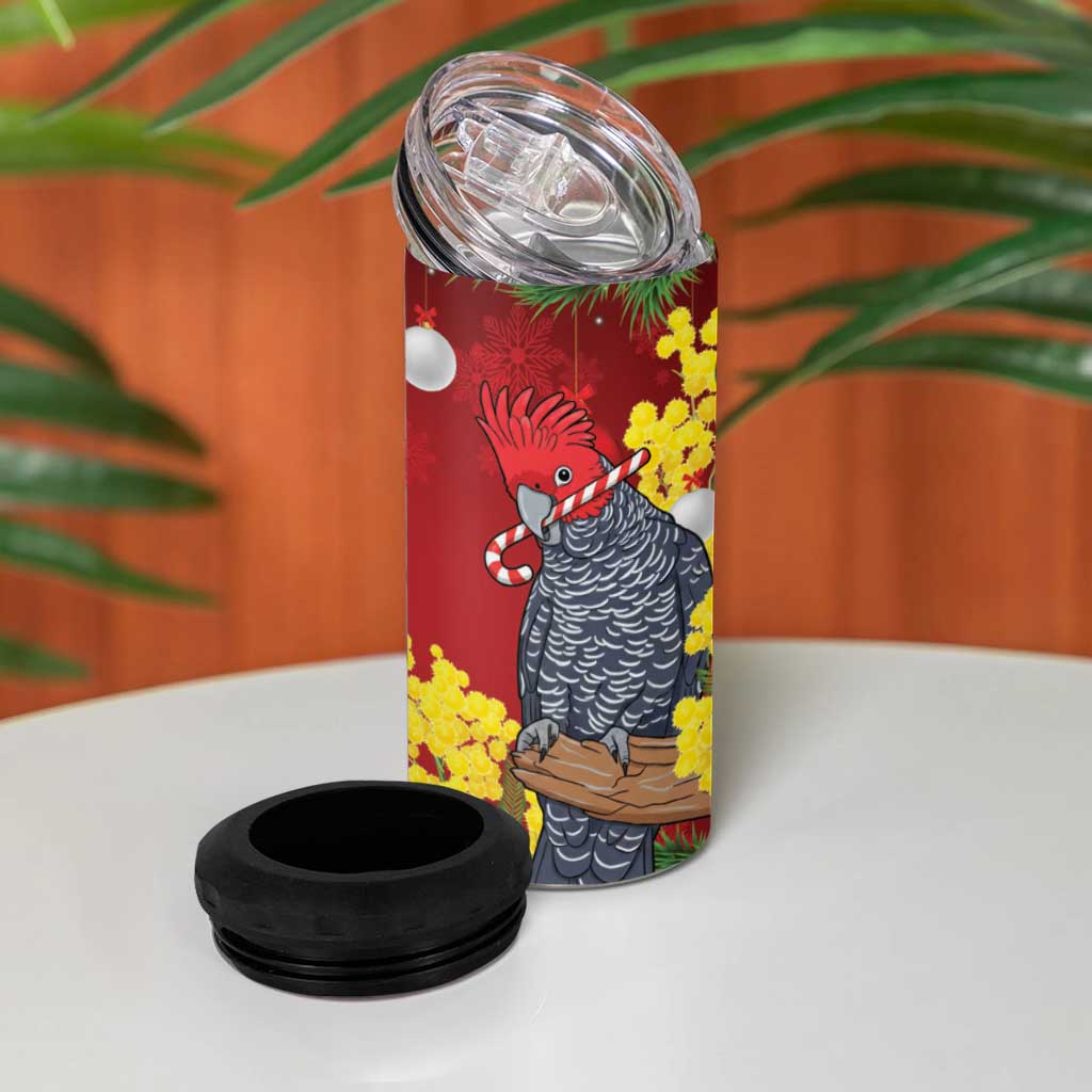 Australia Gang-gang Cockatoo Christmas 4 in 1 Can Cooler Tumbler Callocephalon Fimbriatum Golden Wattle Red - Aussie Hoodie