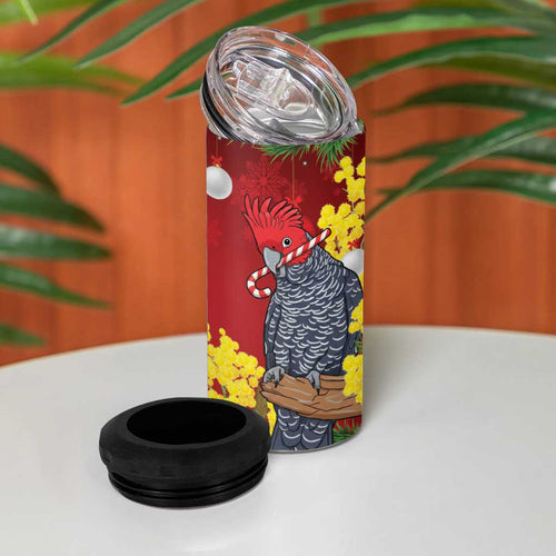 Australia Gang-gang Cockatoo Christmas 4 in 1 Can Cooler Tumbler Callocephalon Fimbriatum Golden Wattle Red - Aussie Hoodie
