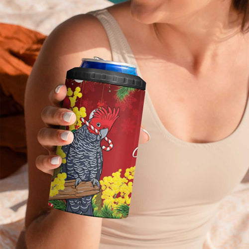 Australia Gang-gang Cockatoo Christmas 4 in 1 Can Cooler Tumbler Callocephalon Fimbriatum Golden Wattle Red - Aussie Hoodie