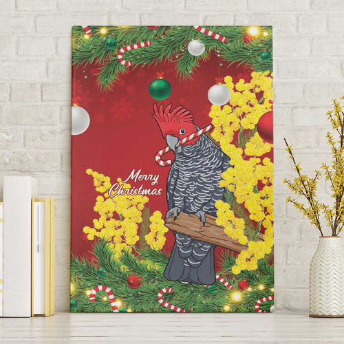 Australia Gang-gang Cockatoo Christmas Canvas Wall Art Callocephalon Fimbriatum Golden Wattle Red - Aussie Hoodie