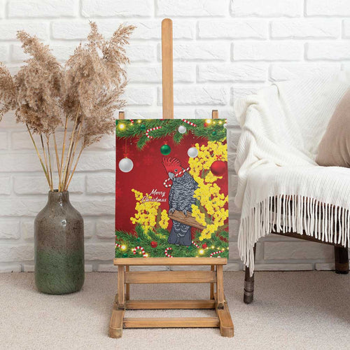 Australia Gang-gang Cockatoo Christmas Canvas Wall Art Callocephalon Fimbriatum Golden Wattle Red - Aussie Hoodie