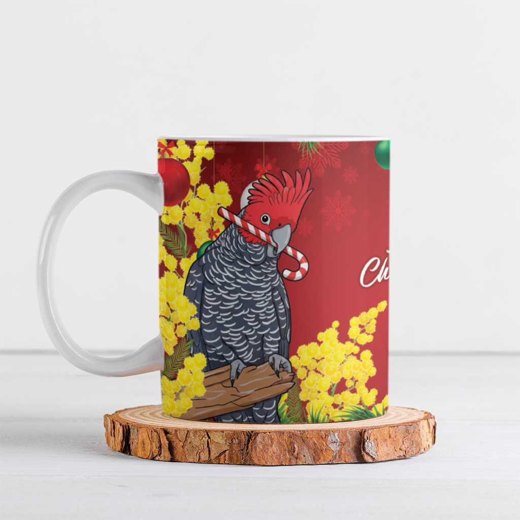 Australia Gang-gang Cockatoo Christmas Ceramic Mug Callocephalon Fimbriatum Golden Wattle Red - Aussie Hoodie
