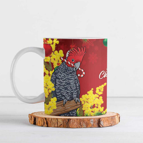 Australia Gang-gang Cockatoo Christmas Ceramic Mug Callocephalon Fimbriatum Golden Wattle Red - Aussie Hoodie