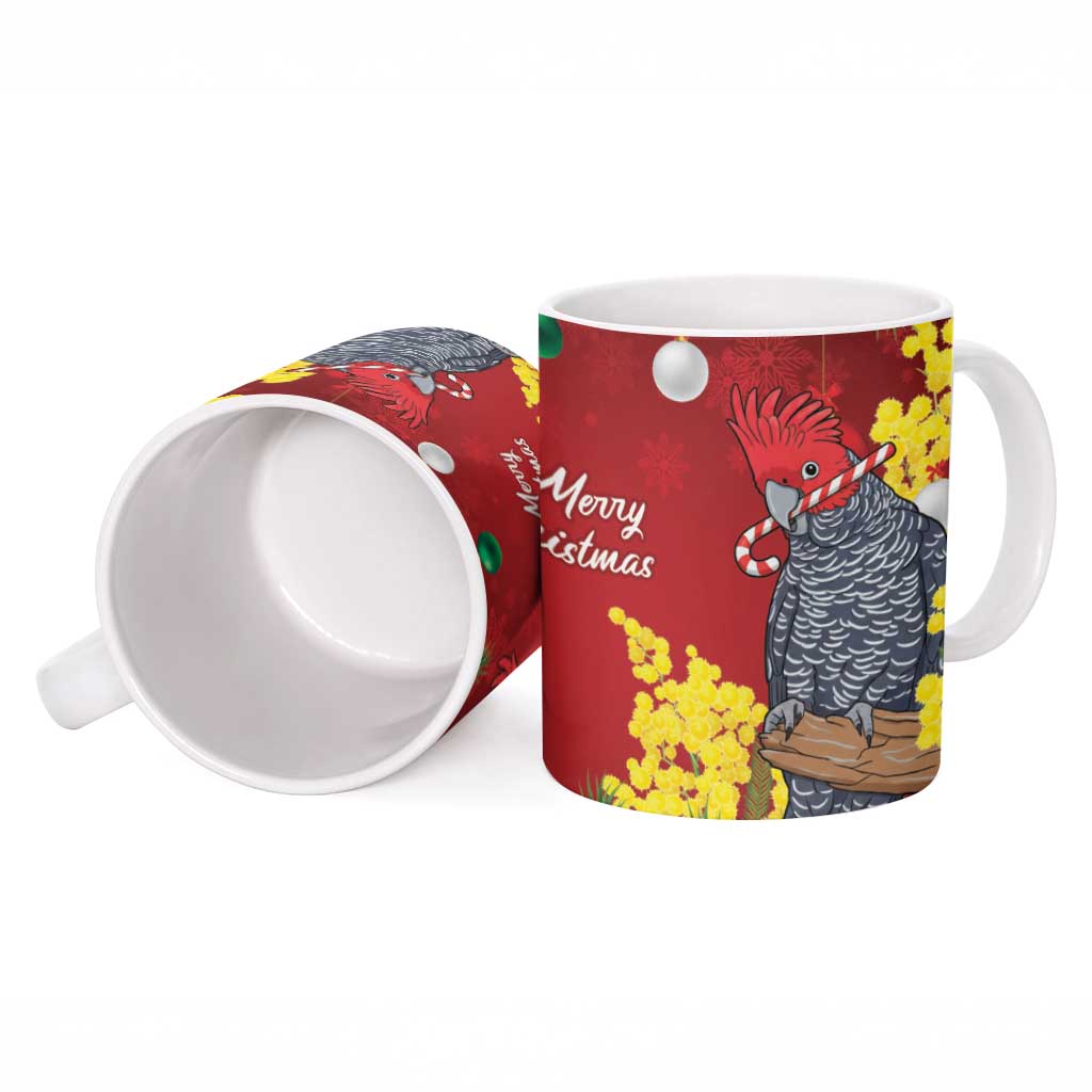 Australia Gang-gang Cockatoo Christmas Ceramic Mug Callocephalon Fimbriatum Golden Wattle Red - Aussie Hoodie