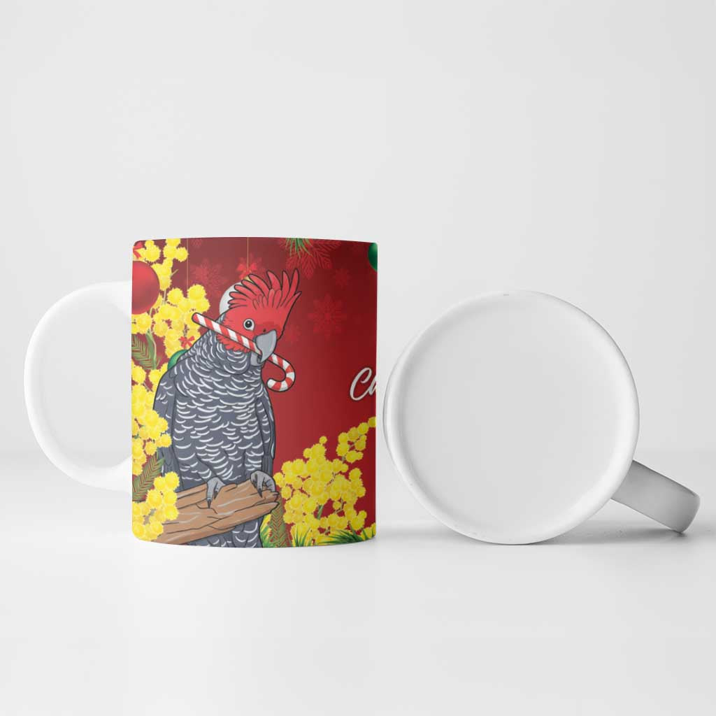 Australia Gang-gang Cockatoo Christmas Ceramic Mug Callocephalon Fimbriatum Golden Wattle Red - Aussie Hoodie