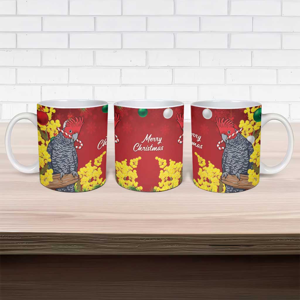 Australia Gang-gang Cockatoo Christmas Ceramic Mug Callocephalon Fimbriatum Golden Wattle Red - Aussie Hoodie