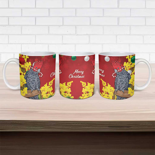 Australia Gang-gang Cockatoo Christmas Ceramic Mug Callocephalon Fimbriatum Golden Wattle Red - Aussie Hoodie