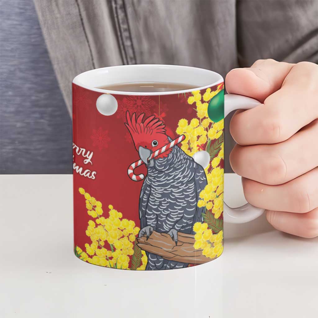 Australia Gang-gang Cockatoo Christmas Ceramic Mug Callocephalon Fimbriatum Golden Wattle Red - Aussie Hoodie