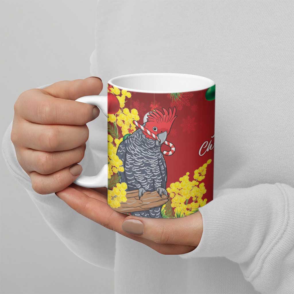 Australia Gang-gang Cockatoo Christmas Ceramic Mug Callocephalon Fimbriatum Golden Wattle Red - Aussie Hoodie
