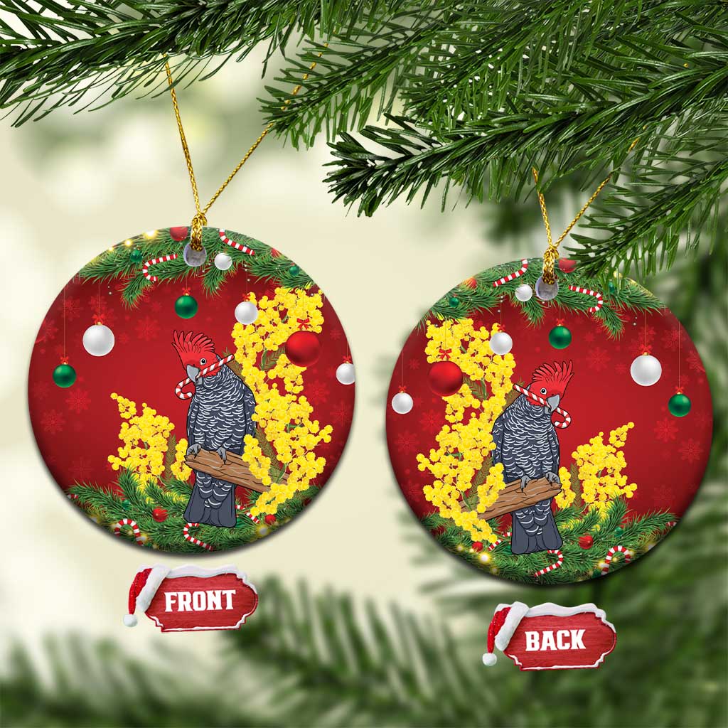 Australia Gang-gang Cockatoo Christmas Ceramic Ornament Callocephalon Fimbriatum Golden Wattle Red - Aussie Hoodie