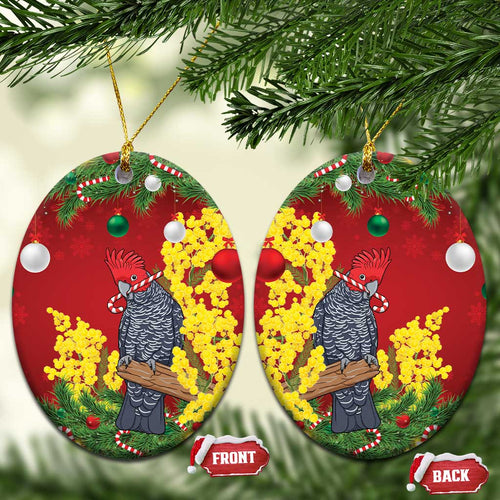 Australia Gang-gang Cockatoo Christmas Ceramic Ornament Callocephalon Fimbriatum Golden Wattle Red - Aussie Hoodie