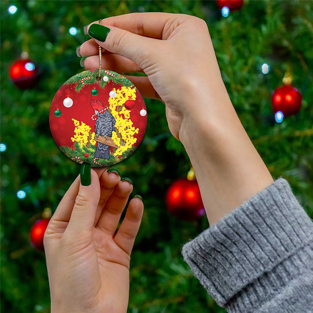Australia Gang-gang Cockatoo Christmas Ceramic Ornament Callocephalon Fimbriatum Golden Wattle Red - Aussie Hoodie