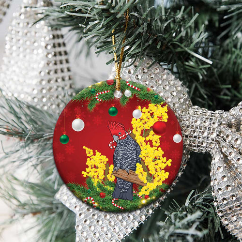 Australia Gang-gang Cockatoo Christmas Ceramic Ornament Callocephalon Fimbriatum Golden Wattle Red - Aussie Hoodie