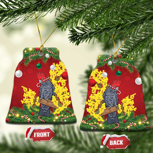 Australia Gang-gang Cockatoo Christmas Ceramic Ornament Callocephalon Fimbriatum Golden Wattle Red - Aussie Hoodie