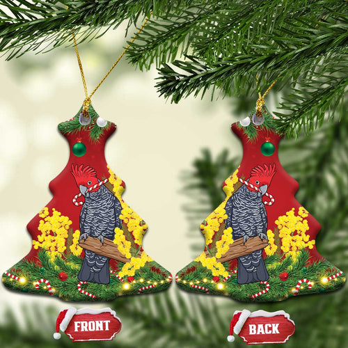 Australia Gang-gang Cockatoo Christmas Ceramic Ornament Callocephalon Fimbriatum Golden Wattle Red - Aussie Hoodie