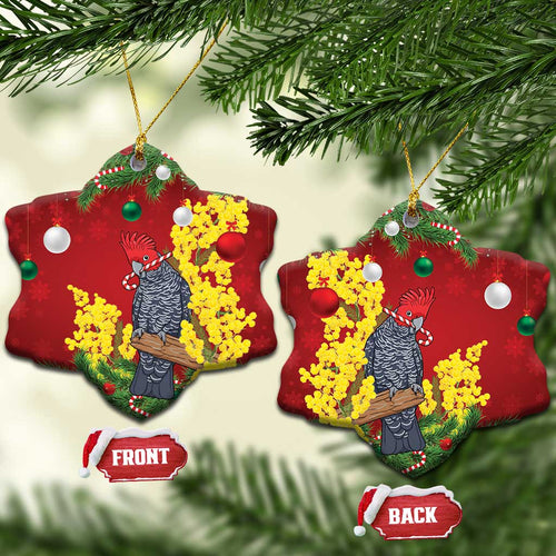 Australia Gang-gang Cockatoo Christmas Ceramic Ornament Callocephalon Fimbriatum Golden Wattle Red - Aussie Hoodie