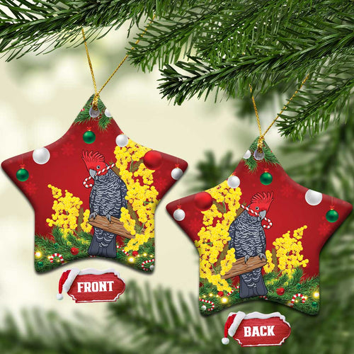 Australia Gang-gang Cockatoo Christmas Ceramic Ornament Callocephalon Fimbriatum Golden Wattle Red - Aussie Hoodie