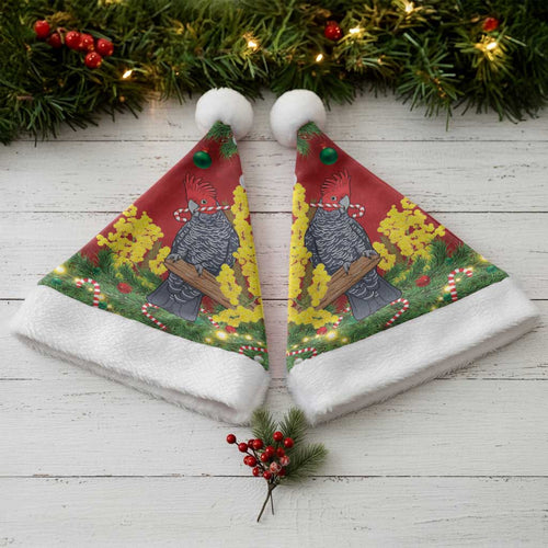 Australia Gang-gang Cockatoo Christmas Santa Hat Callocephalon Fimbriatum Golden Wattle Red - Aussie Hoodie