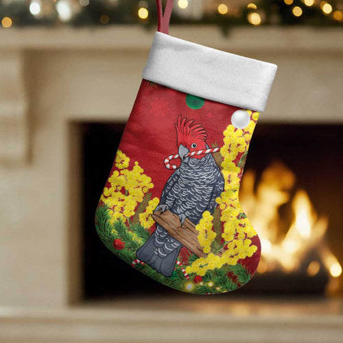 Australia Gang-gang Cockatoo Christmas Stocking Callocephalon Fimbriatum Golden Wattle Red - Aussie Hoodie