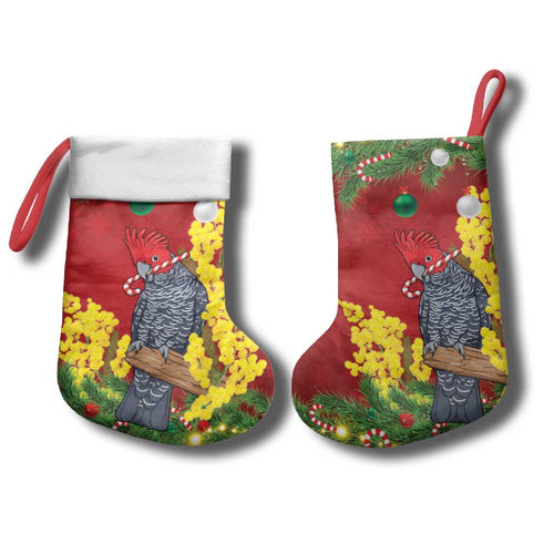 Australia Gang-gang Cockatoo Christmas Stocking Callocephalon Fimbriatum Golden Wattle Red - Aussie Hoodie