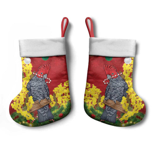 Australia Gang-gang Cockatoo Christmas Stocking Callocephalon Fimbriatum Golden Wattle Red - Aussie Hoodie