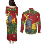 Australia Gang-gang Cockatoo Christmas Couples Matching Puletasi and Long Sleeve Button Shirt Callocephalon Fimbriatum Golden Wattle Red - Aussie Hoodie