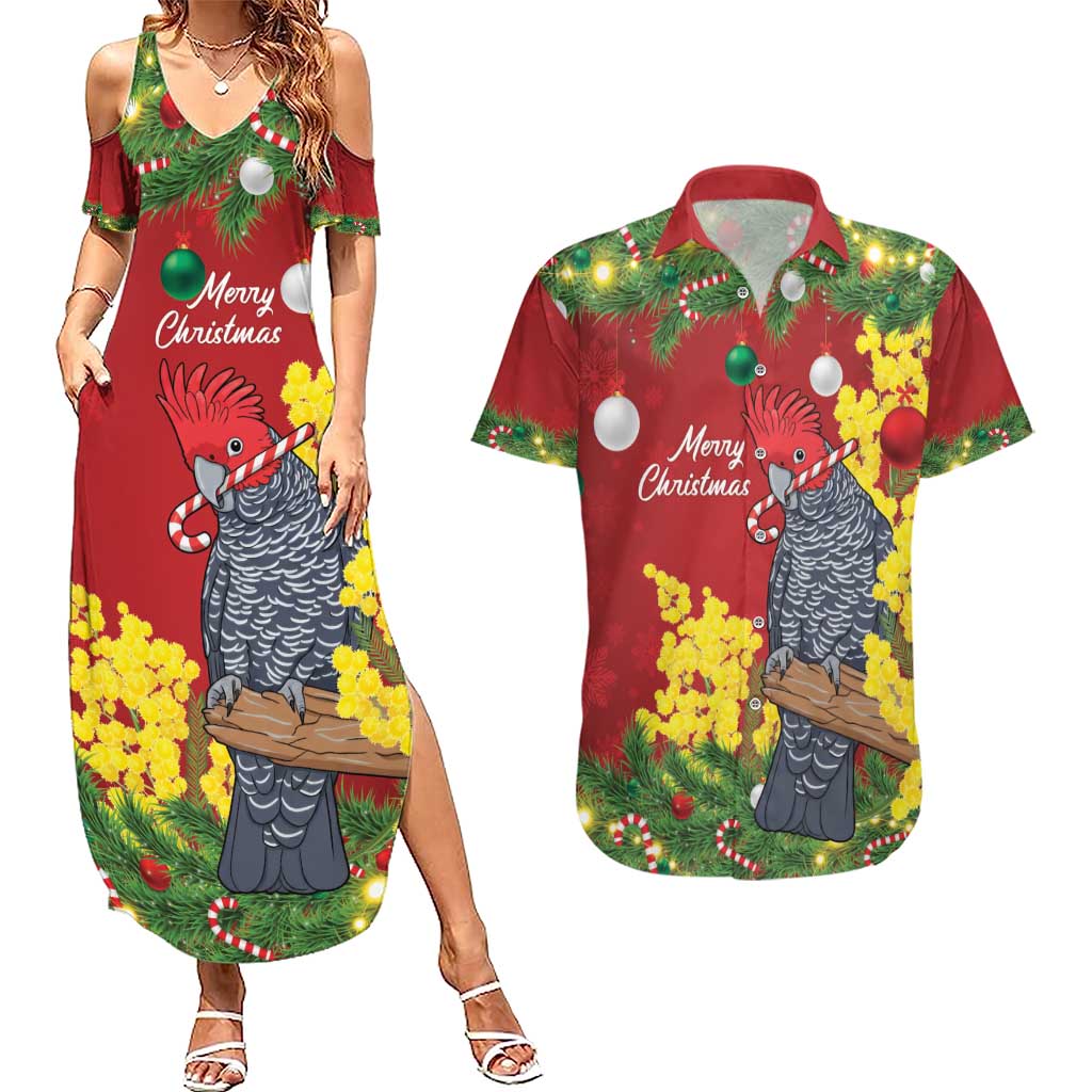 Australia Gang-gang Cockatoo Christmas Couples Matching Summer Maxi Dress and Hawaiian Shirt Callocephalon Fimbriatum Golden Wattle Red - Aussie Hoodie