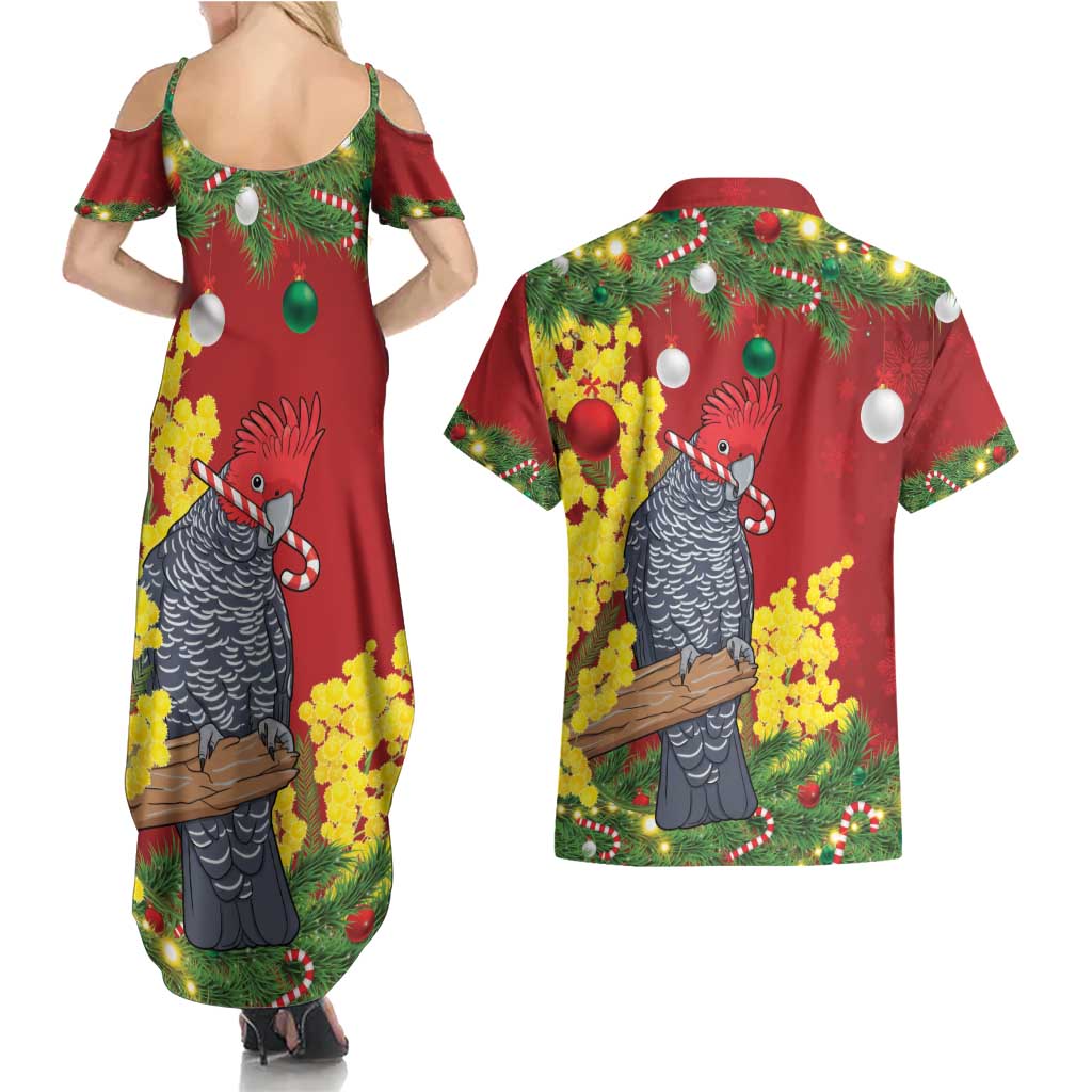 Australia Gang-gang Cockatoo Christmas Couples Matching Summer Maxi Dress and Hawaiian Shirt Callocephalon Fimbriatum Golden Wattle Red - Aussie Hoodie