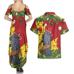 Australia Gang-gang Cockatoo Christmas Couples Matching Summer Maxi Dress and Hawaiian Shirt Callocephalon Fimbriatum Golden Wattle Red - Aussie Hoodie