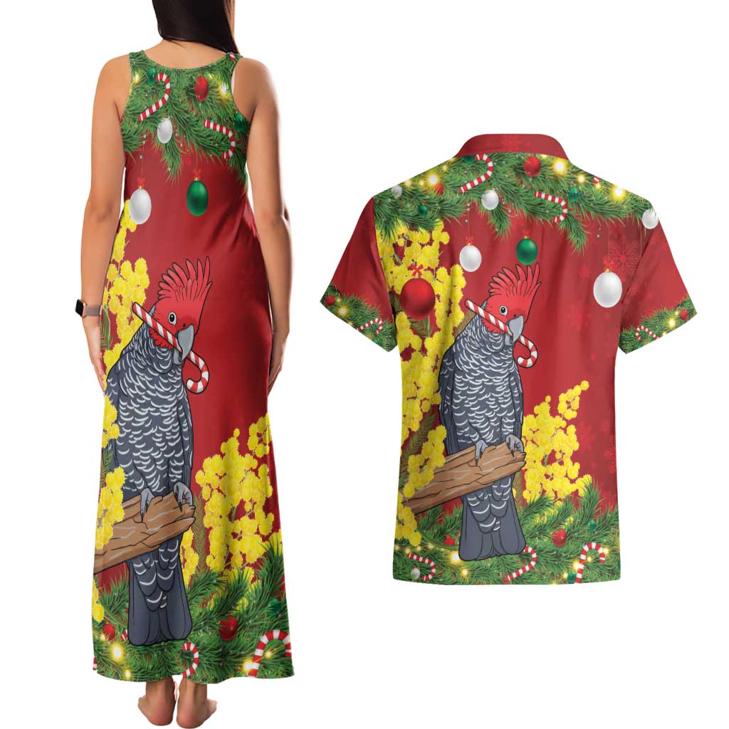 Australia Gang-gang Cockatoo Christmas Couples Matching Tank Maxi Dress and Hawaiian Shirt Callocephalon Fimbriatum Golden Wattle Red - Aussie Hoodie