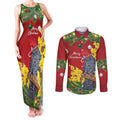 Australia Gang-gang Cockatoo Christmas Couples Matching Tank Maxi Dress and Long Sleeve Button Shirt Callocephalon Fimbriatum Golden Wattle Red - Aussie Hoodie